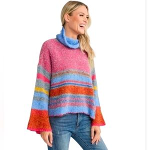 Fate Wool Blend Colorful Patchwork Turtleneck Sweater. Size Medium